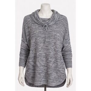 Maurices Women L Grey Marled Knit Pullover Hoodie Cowl Neck Tunic Sweater